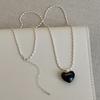 Silver Plated Beads Chain Chokers For Women Korea Black Enamel Letter Love Heart Pendant Necklaces Wholesale Fashion Jewelry