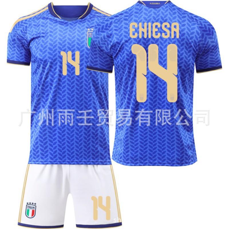 Weltmeisterschaft Italienische Fußballuniform Nr.. 14 Chiesa 18 Barrera Trikot Kinder Set