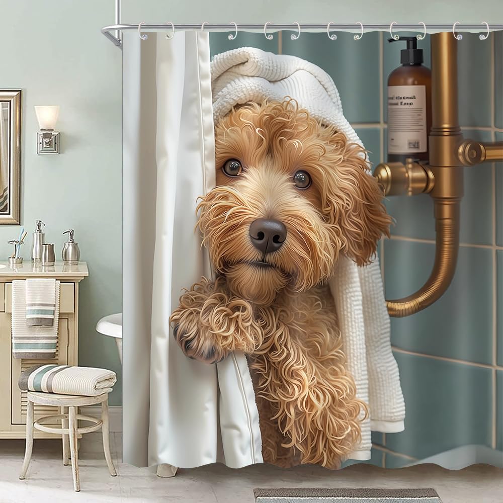 Lustige Coole Haustier Hund Duschvorhänge Niedliche Cartoon Teddy Spaß Hund Tier Scheunentor Dekor Polyester Kinder Badewanne Stoff Maschine