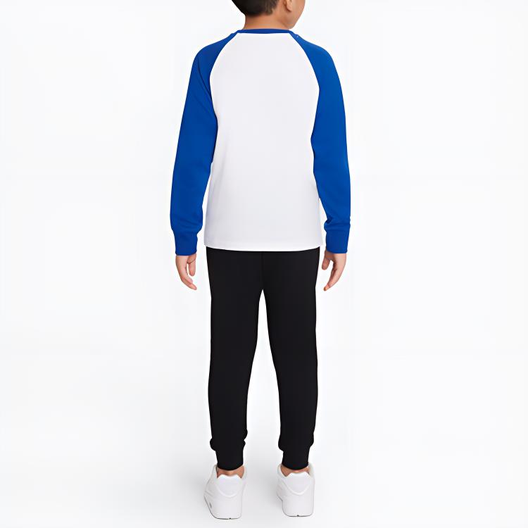 Nike Casual Sports Suit Color Block Round Neck Long Sleeve T-Shirt And Pants Lightweight Soft Kids suit White Blue Black DQ3896-010