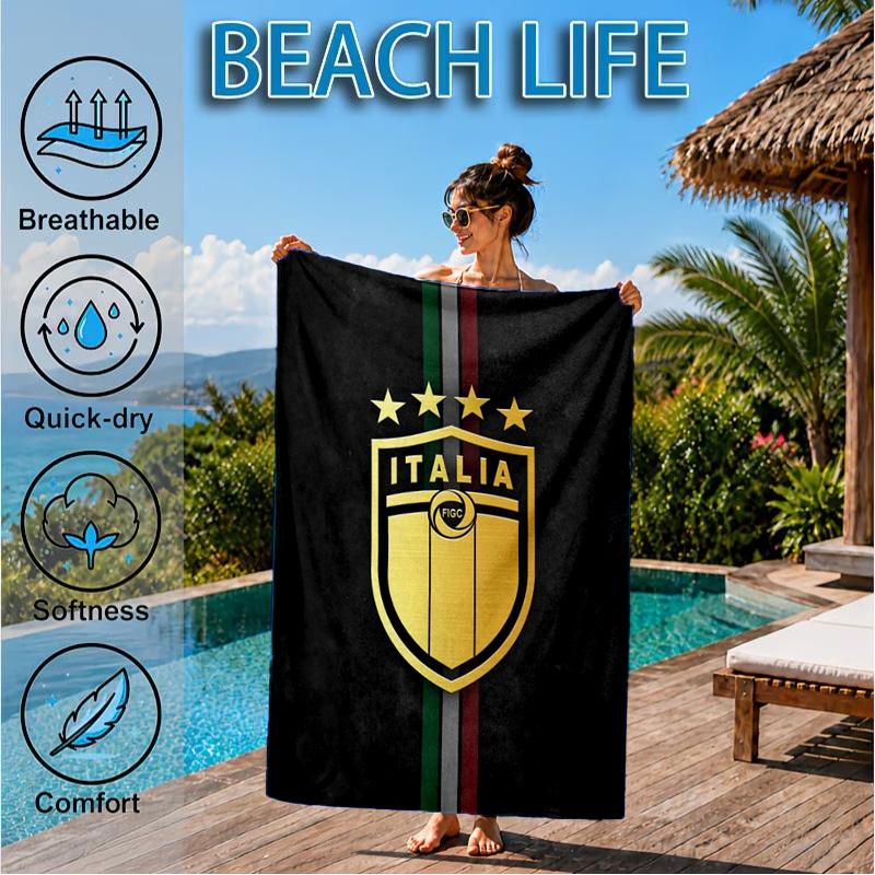 Asciugamano da Spiaggia in Microfibra Stampato con Stemmi del Calcio Italiano, Morbido e Assorbente, Asciugatura Rapida, Ideale per Viaggi Estivi, Essenziale per la Spiaggia, Piscina