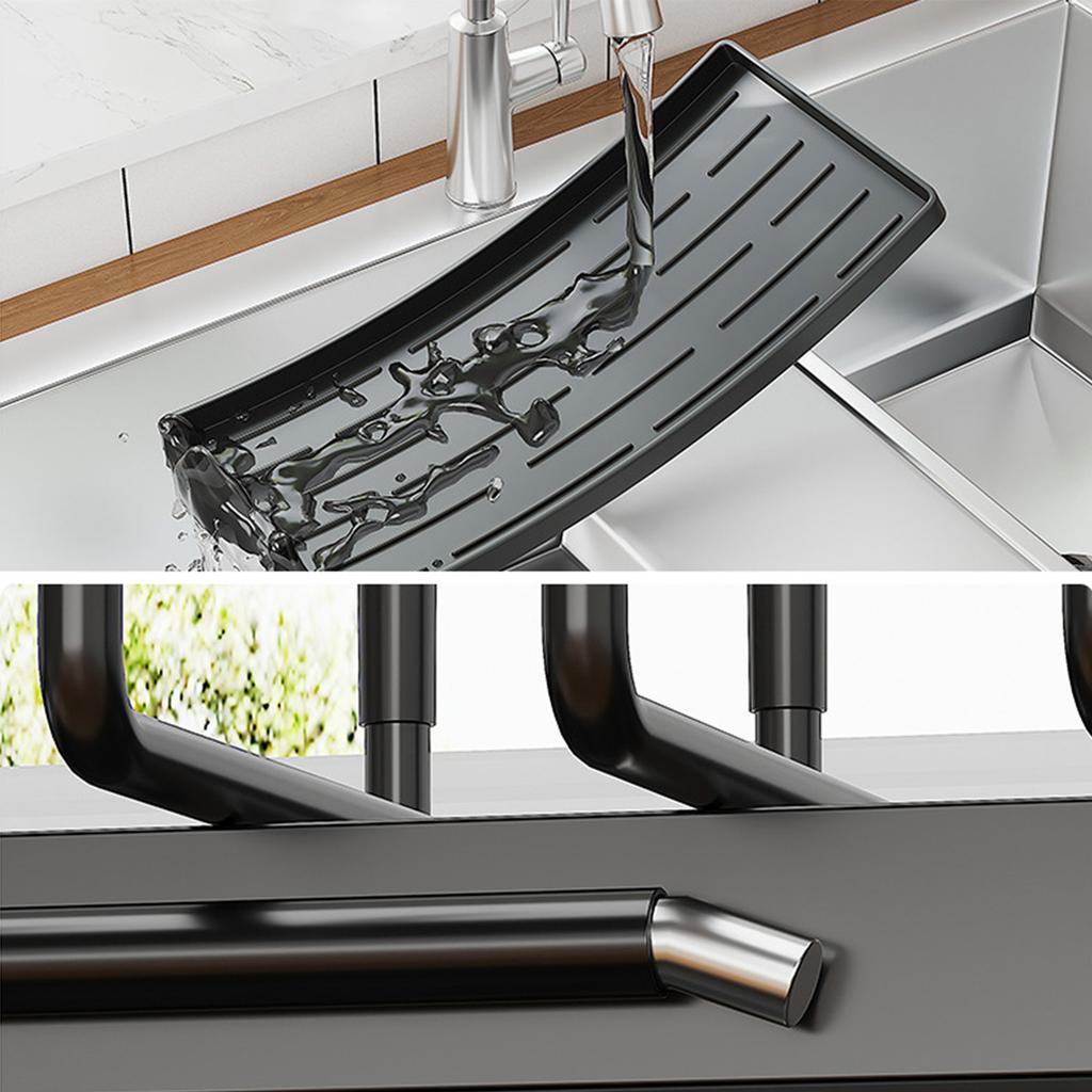 Kitchen Counter Small Dish Drying Rack Adjustable Metal Dish Drainer with Drainboard for Plates Bowls Cups Pots Cutting Boards