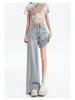 Women's Blue Wide-Leg Loose Fit Jeans - 2024 Summer Casual Floor-Length Pants