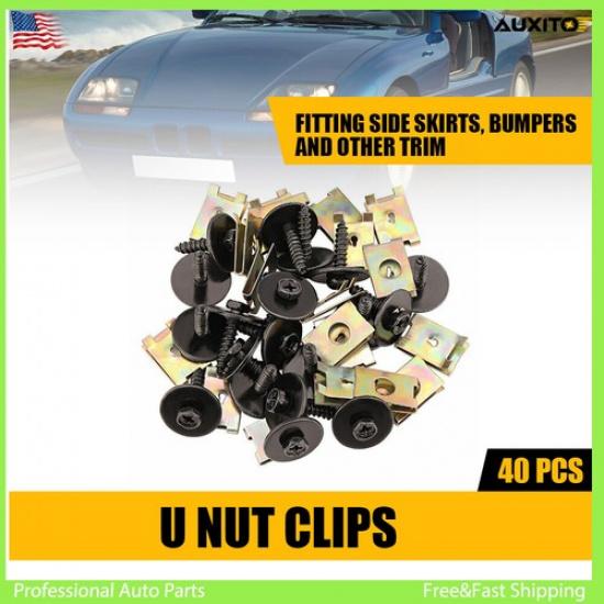 40x Metal Car Screw Body Fender Bumper Retainer U Nut Clips Gasket Fastener Set