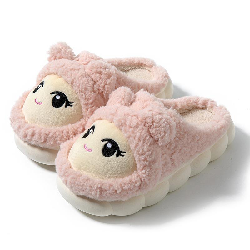 Cartoon Cotton Slippers Women's Autumn and Winter Warm and Comfortable Thick-soled Indoor Household Cute Plush Confinement Shoes