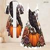 Women Plus Size Two Piece Set Short Sleeve Cardigan Strappy V Neck Flared Dress Pumpkin Bear Printed