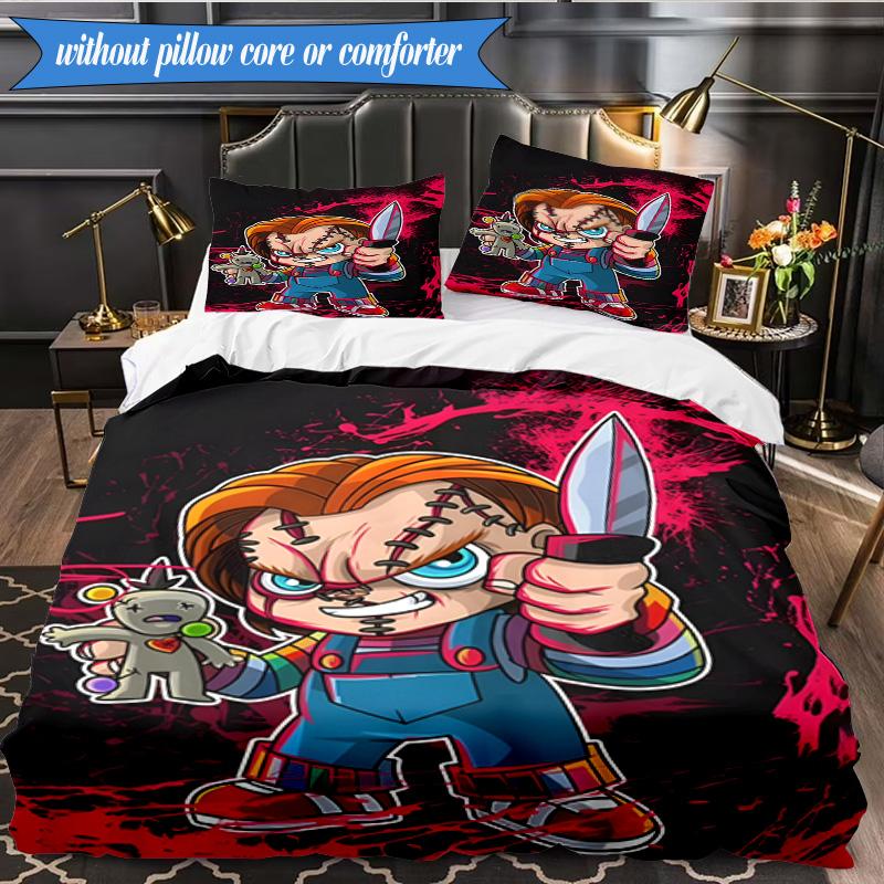 Chucky's Halloween Horror 3pcs K-pop Music Group Bedding set,Ideal for Bedroom, Dormitory,Including Duvet Cover And 2pcs Pillowcases,Fan Gifts