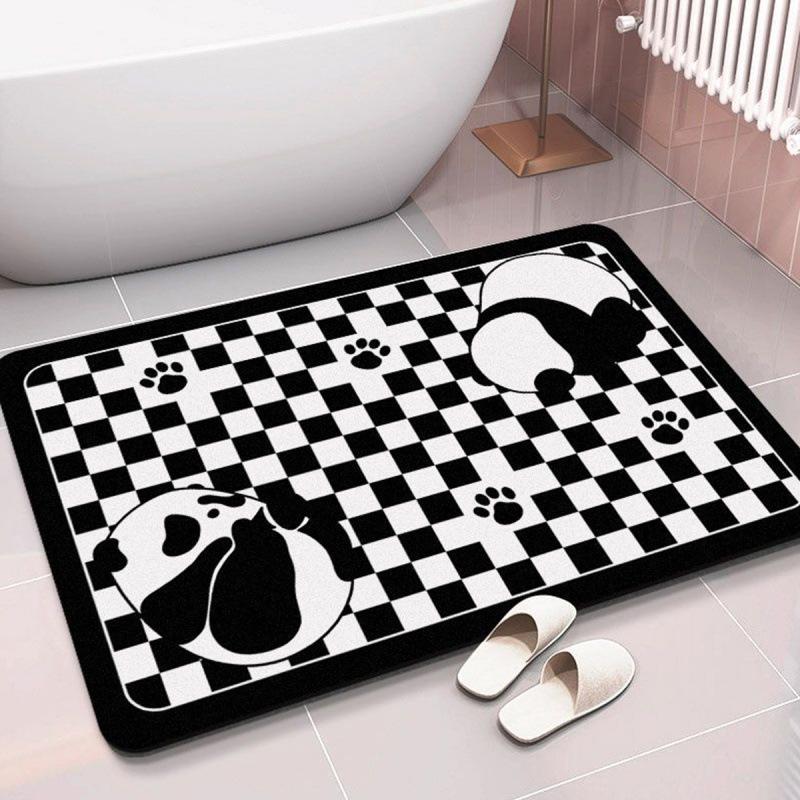 Cartoon Panda Diatom Mud Mat Bathroom Quick Drying Absorbent Non-slip Foot Mat Toilet Door Cushion Easy To Clean