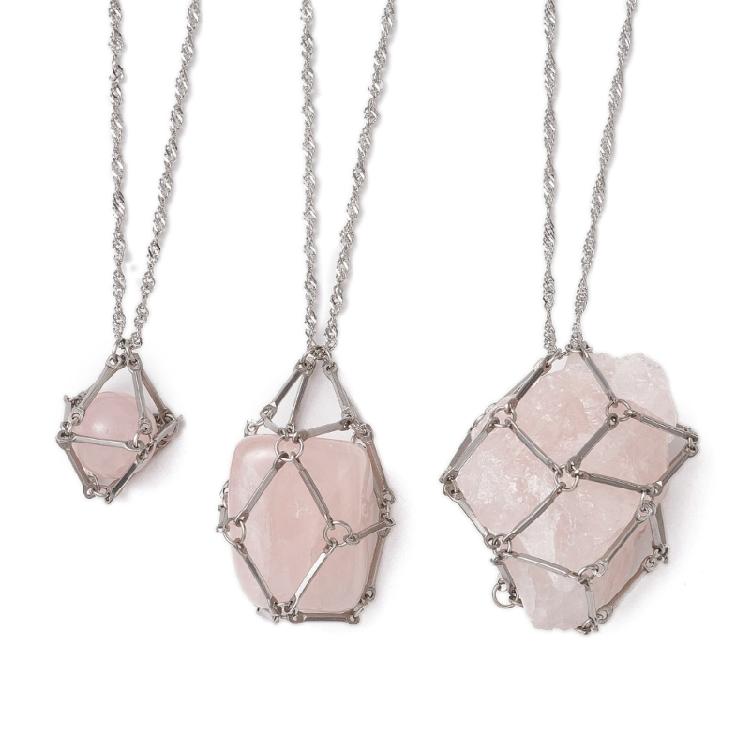 3 Stück Leerer Kristallhalter Käfig Halskette Stapelbar Halskette für Männer Frauen DIY Schmuck Geschenk und Modeaccessoires