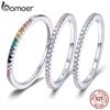 BAMOER 925 Silver Full Paved Simulated Diamond Stackable Rings, Women Gold Plated Engagement Eternity Bands Colored CZ
