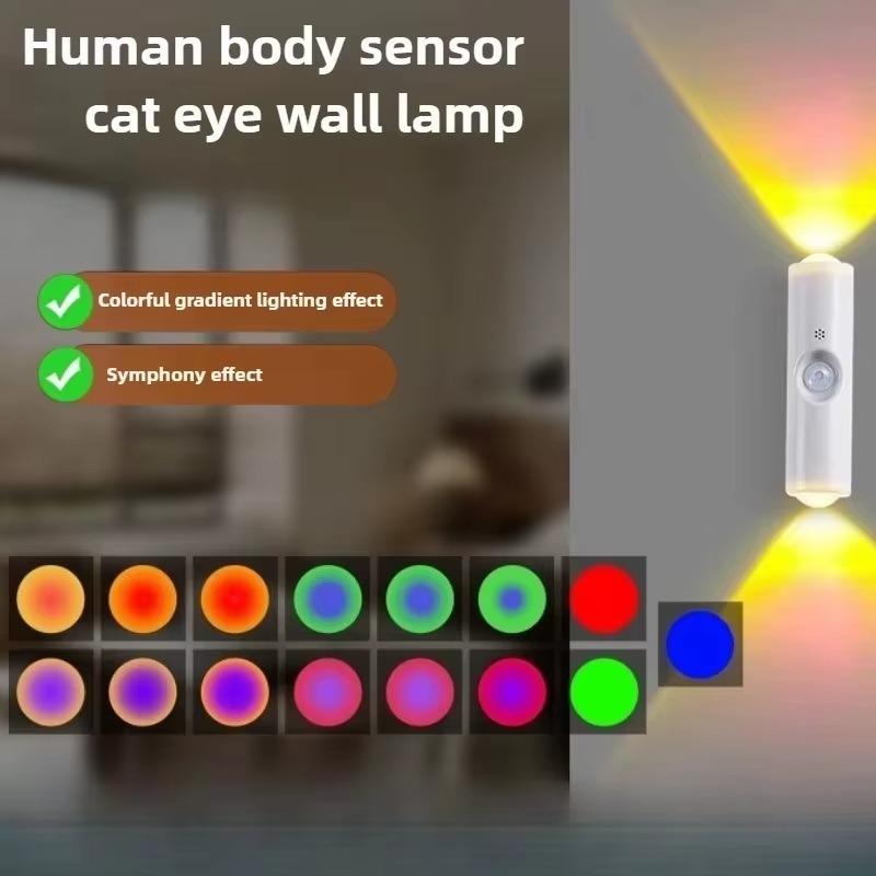מנורת לילה חכמה RGB עם גוונים, חיישן תנועה מגנטי, נטענת, מנורת קיר לחדר שינה, חדר אמבטיה, ארון, גינה, עיצוב הבית