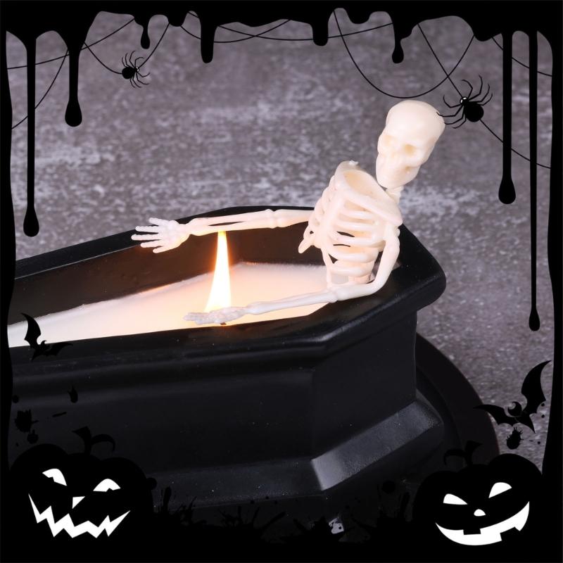 Resins Skeleton Decoration Coffin Shape Candle Horror Skull Sculpture For Holiday Displays Halloween Party Supplies