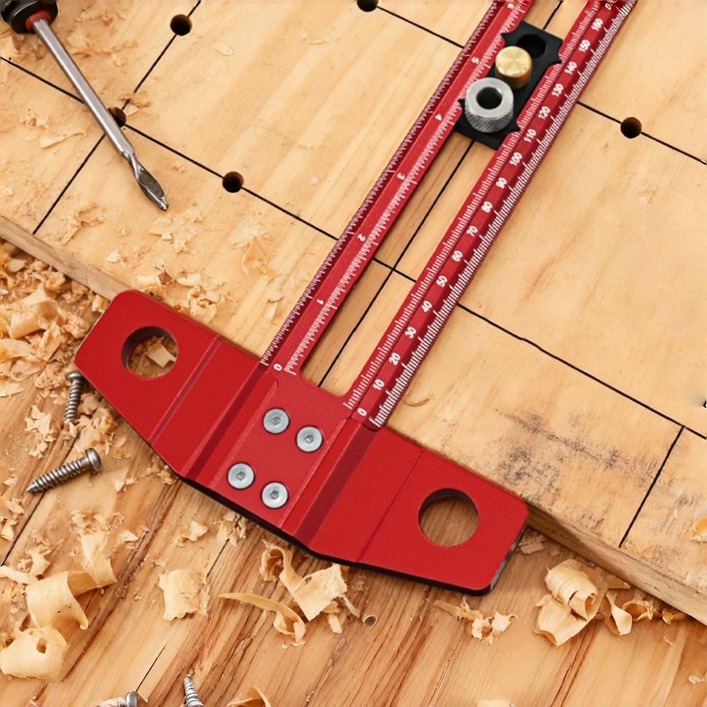 300mm Woodworking T-Square with 6/8/10mm Drill and 2 Pencils & Instruction Manual, 2-in-1 Aluminum Alloy Drilling & Marking Jig