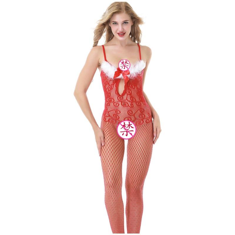Women Red Feather Sexy Lingerie Role Play Bodysuit Costume Set