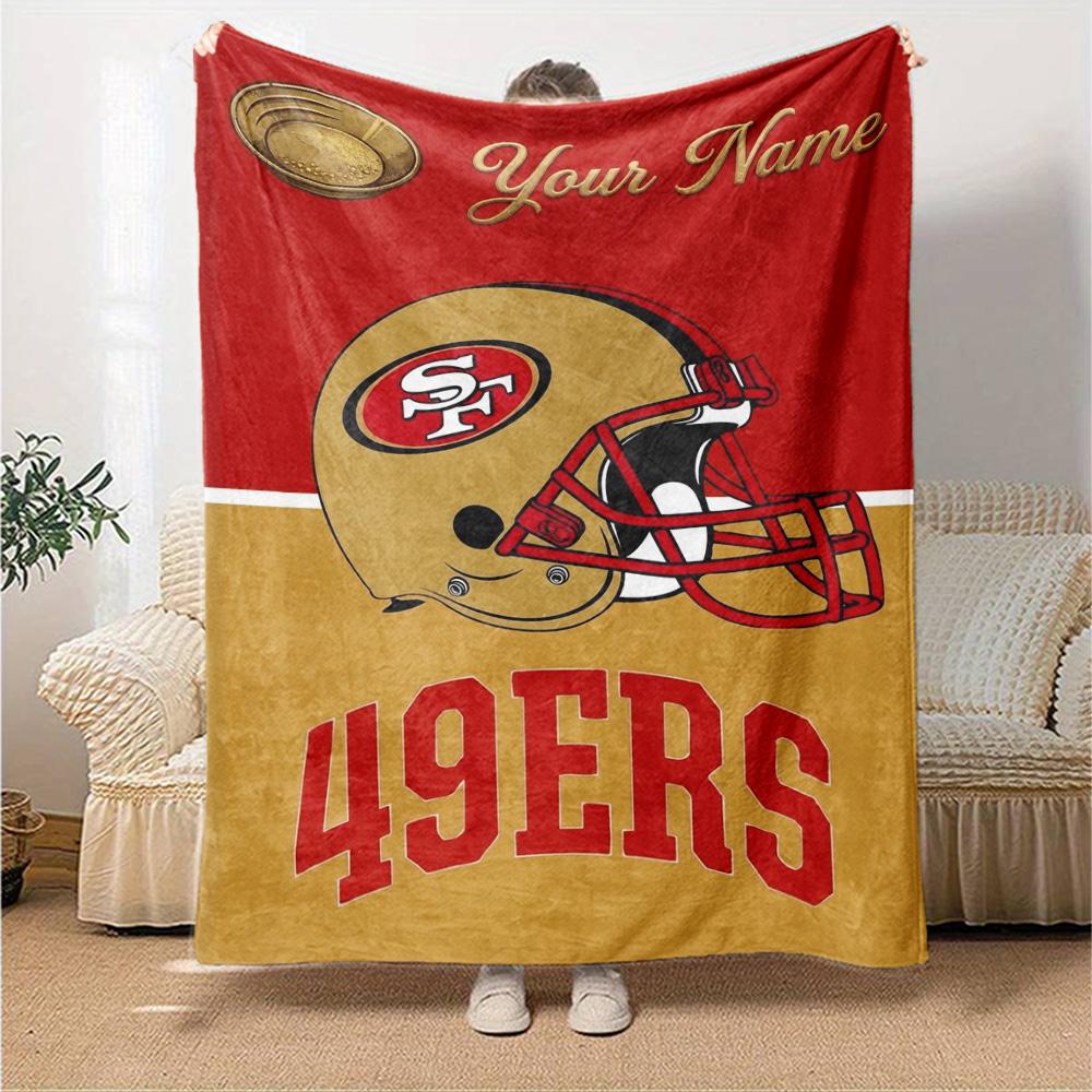 Name Custom San Francisco 49ers Print Flannel Blanket High Quality Warm Comfortable Cover for All Seasons Perfect for Gifts Home Decor