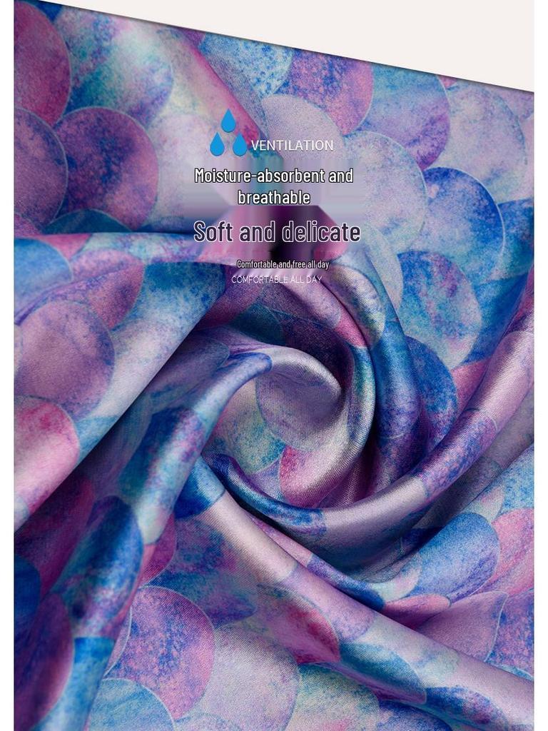 Colorful Fish Scale Floral Stretch Satin: Polyester-Spandex Digital Print Cheongsam Faux Silk Fabric