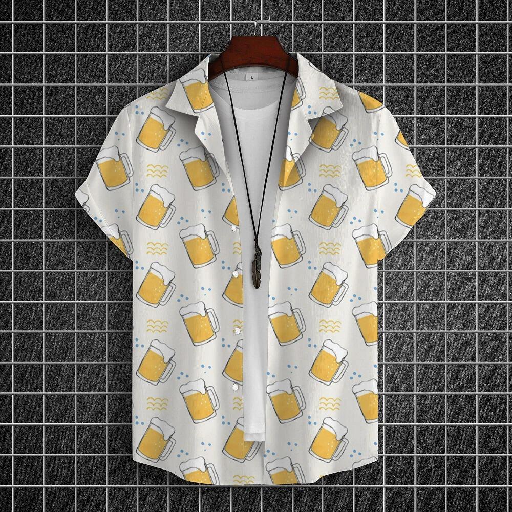 Hawajska Koszula Męska 3D z Nadrukiem Piwa Krótki Rękaw Koszule Koszulka na Imprezę Piwną T-shirty Letnie Codzienne Luźne Oversize Odzież Męska