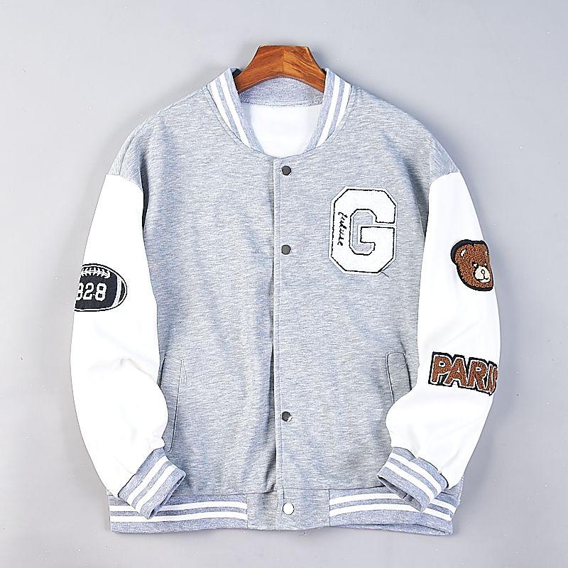 

83 Корейский стиль Мужская и женская студенческая бейсбольная форма H78704 Весна и осень Новая вышивка Аппликация Американская университетская куртка Короткое пальто 1 Gray J