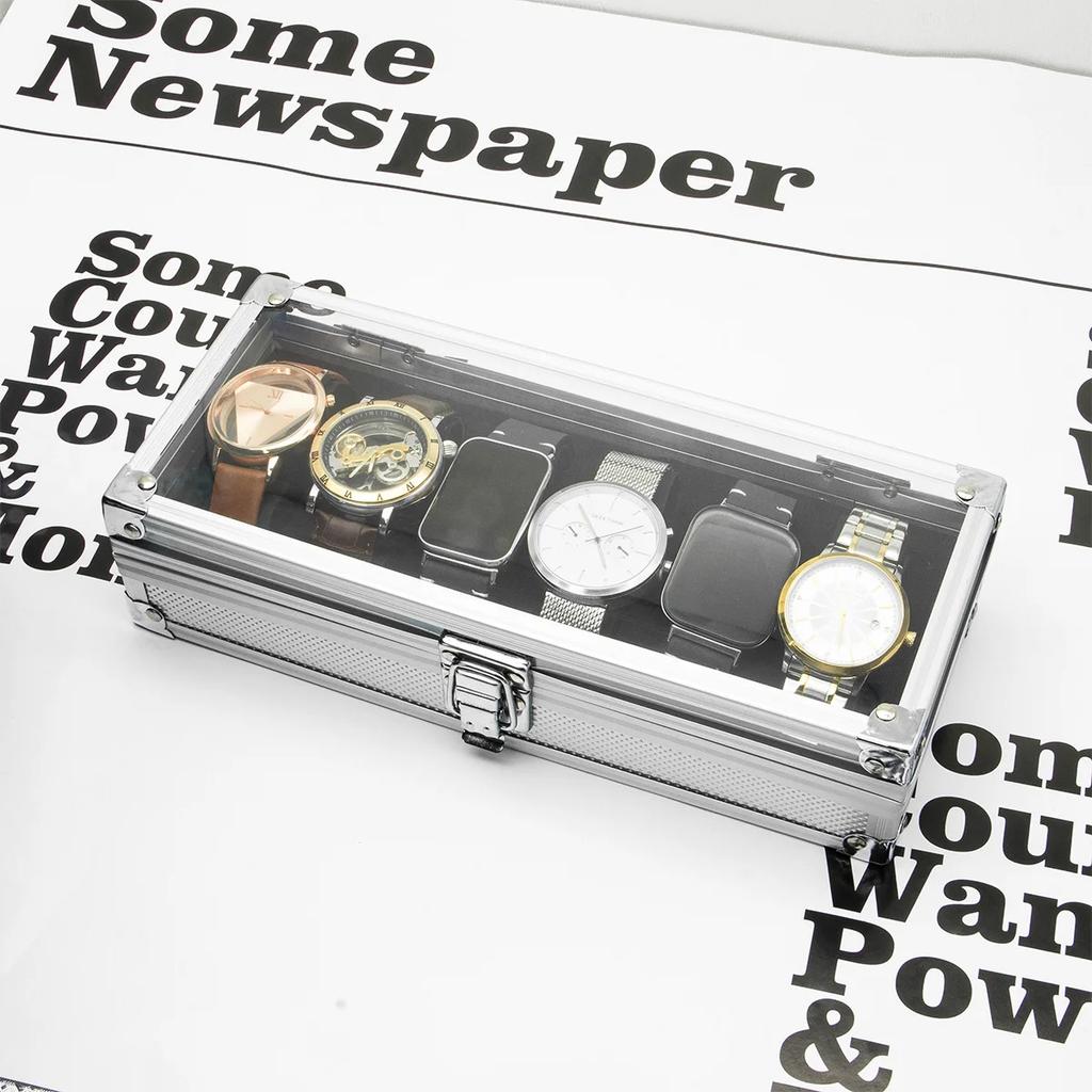 Jewelry Watches Display Storage Box Useful Aluminium Watches Box 12 Grid Slots Square Case Suede Inside Rectangle Watch Holder
