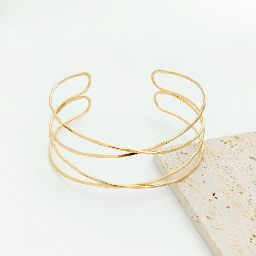 Trendy Exaggeration Hollowed-out Multiple Layers Cross Personalized Arm Ring Adjustable Opening Bangles for Women Ewellery Gifts