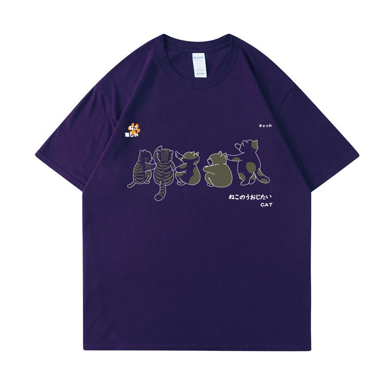 Short Sleeved Shirt Men's Cat Pattern Summer Loose and Versatile Student T-shirts