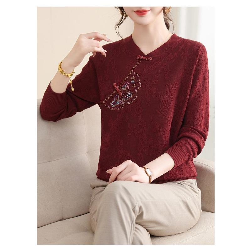 

Новый китайский осенний свитер с длинными рукавами для женщин, свободный вязаный модный базовый топ M красный