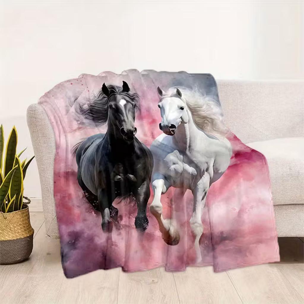 1pc Pink Blanket Love Black White Horse Printed Throw Blanket Winter Kids Couch Bed Fluffy Bedspread Birthdat Gift for Adult