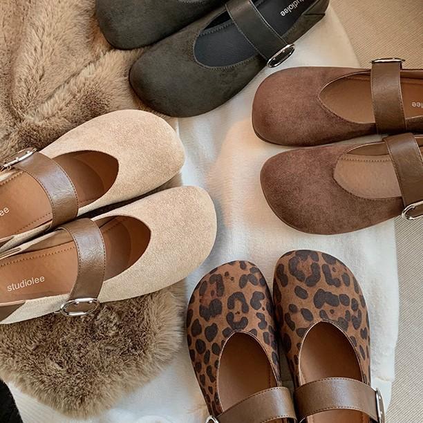 Grape mother can step on the heel with leopard print inner height increase Mary Jane single shoes women's spring and autumn models