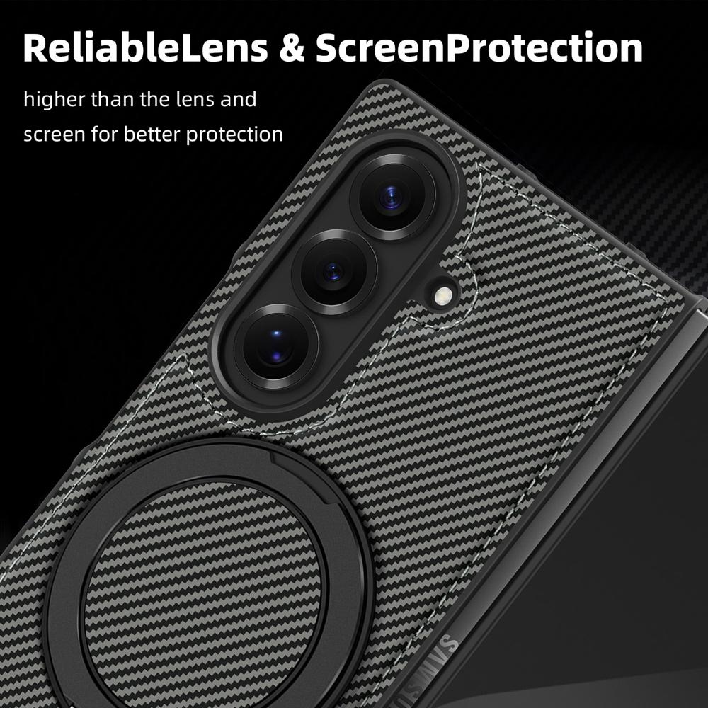 KEYSION Kevlar Carbon Fiber Texture Case for MagSafe for Samsung Galaxy Z Fold 7 6 5 4 3 360° Rotating Magnetic Ring Stand Phone Cover