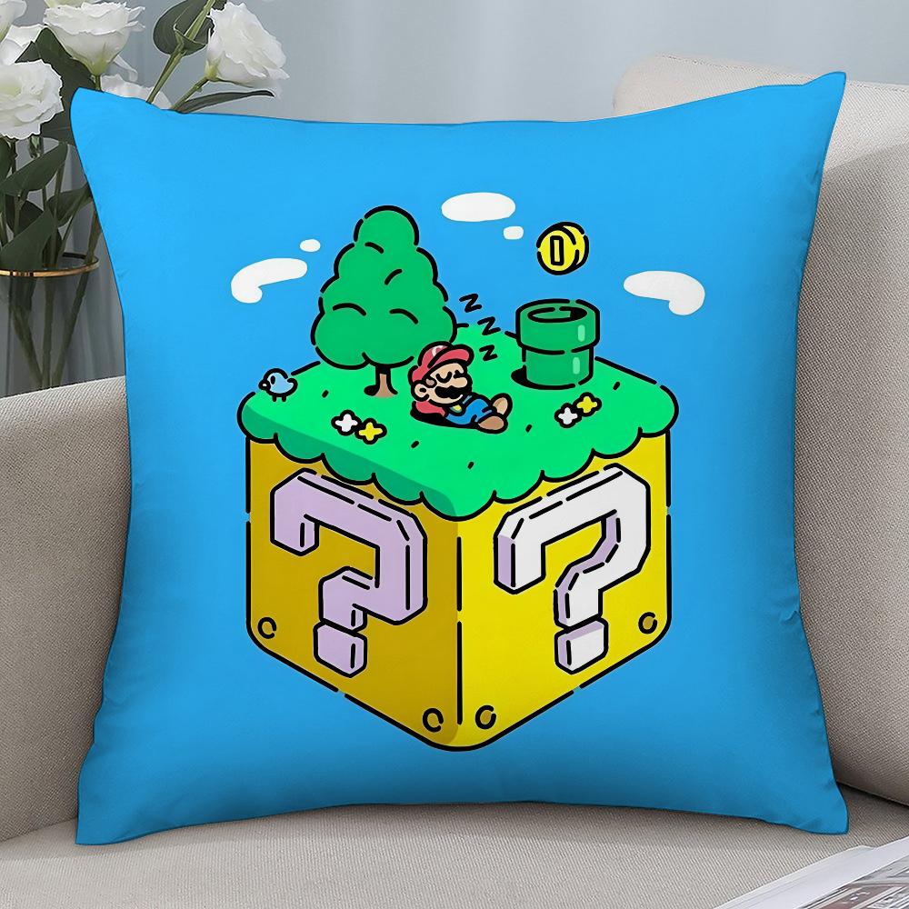 Super Cute Style M-MarioS Pillow Case Short Plush Pillow Covers Sofa Decorative Gift Home Double-sided Printing Cushion Cover