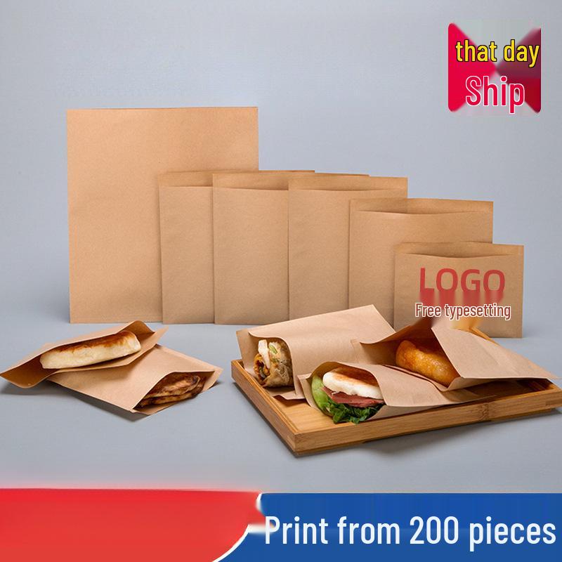 Oil-Proof Kraft Paper Food Bag for Pancakes, Roujiamo, Shaobing, and Barbecue Snacks