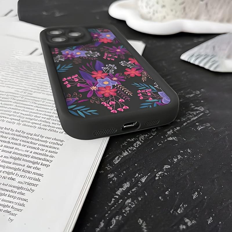 Black floral printed TPU phone case suitable for iPhone 17 16 15 14 13 12 11 Pro/Max/Plus anti drop and shockproof back cover