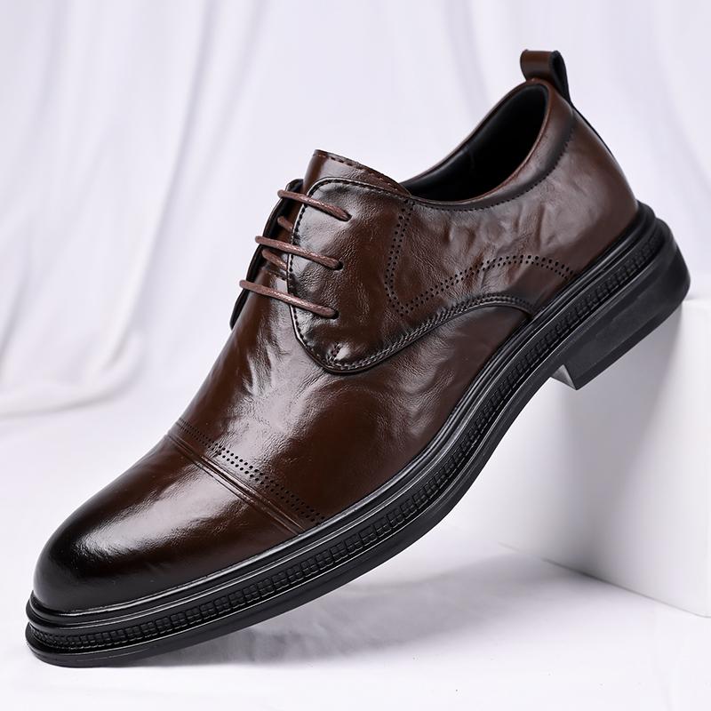 Fashion Brand Men'S Pointed Breathable Banquet Oxford Shoes Summer New Comfortable Lace Up Men'S Business Formal Leather Shoes