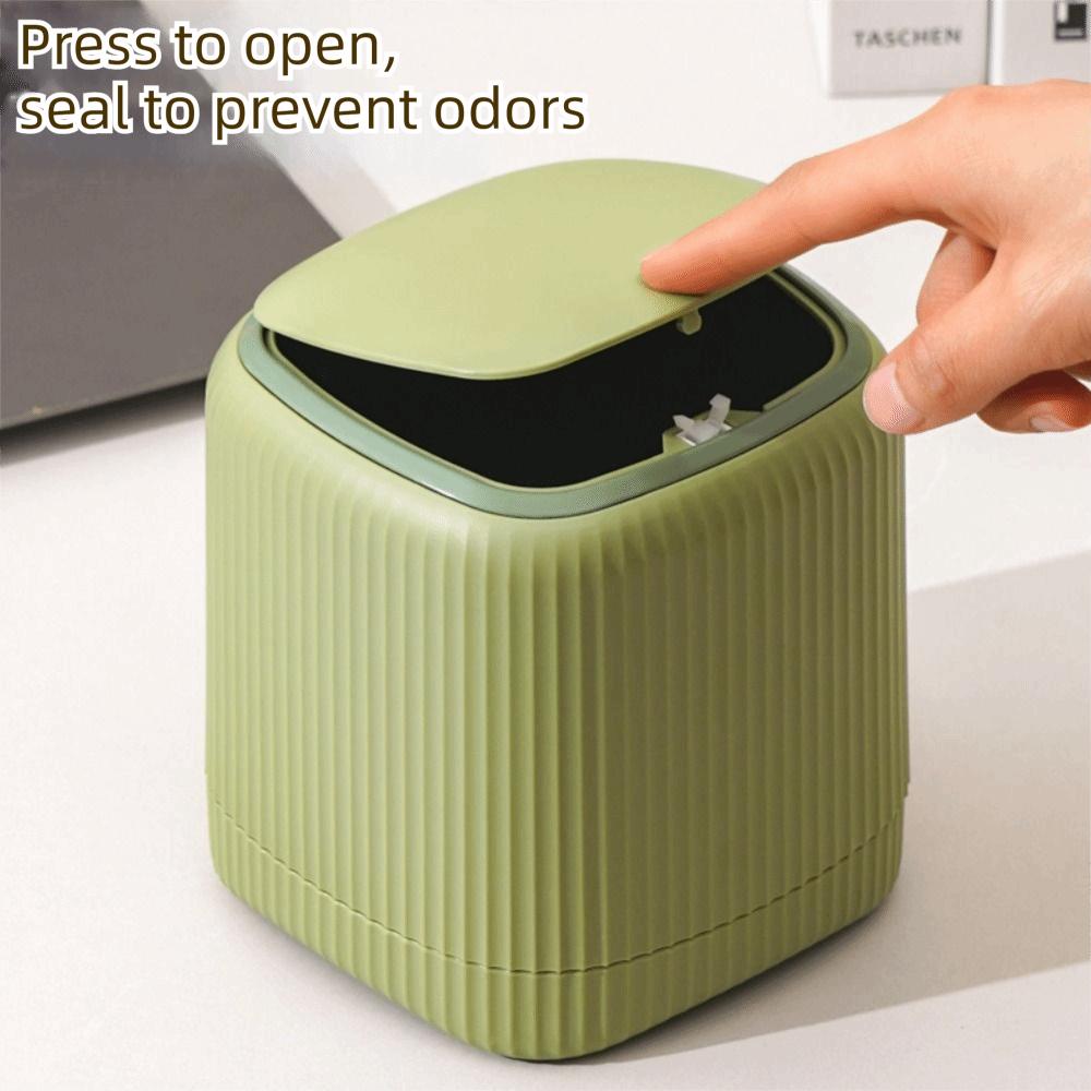 Non-slip Plastic Wastebasket Press Type Paper Waste Bin Creative Desktop Trash Can Bedroom