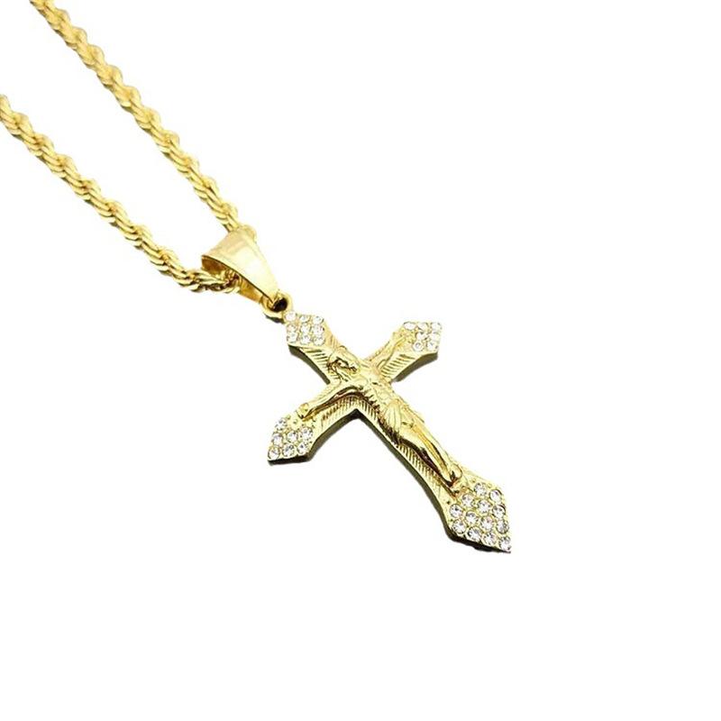 Jesus Cross Pendant Necklaces for Women Gold Color Zircon Christians Necklace Party Jewelry Girls Accessories