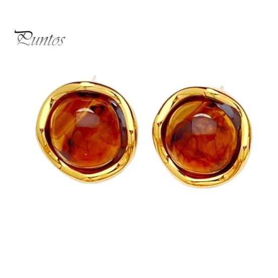 Transparent Resin Earrings 1 Pair Gemstone Stud for Women, Gold Plated Round Natural Modern Jewelry Gifts Healing Stone Earrings, Stainless Steel Flat