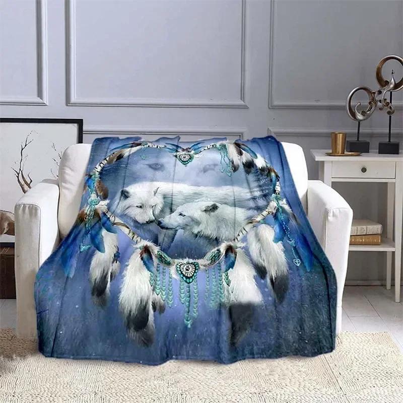 3D Wolf Pattern Flannel Throw Blankets for Beds Super Soft Warm Blanket Cover for Kids Boys Girls Car Sofa Couch Decoration