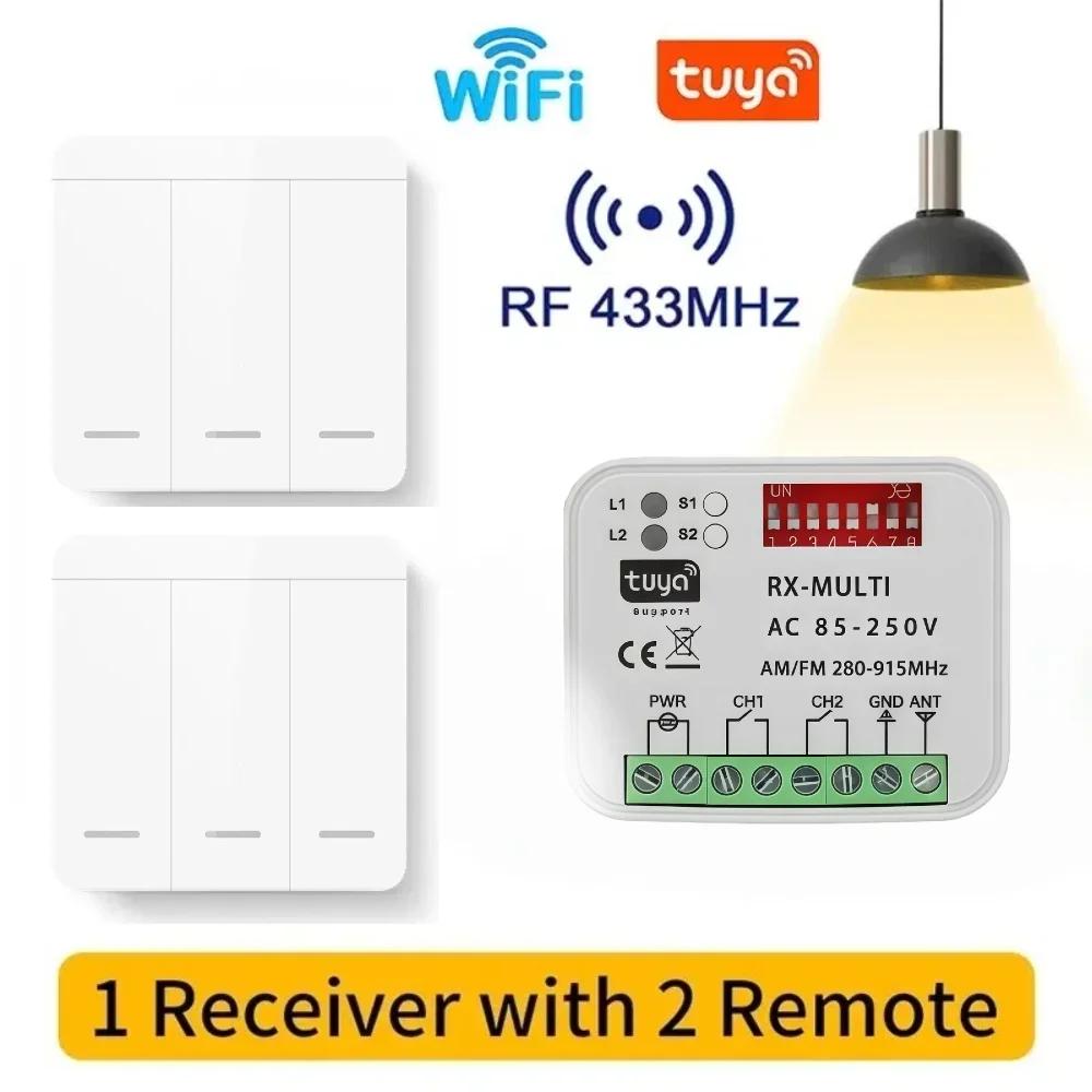 110V 220V 2CH 280-915MHz Tuya WiFi Garagentor Fernbedienungsempfänger RF 433Mhz Wandschalter für Haushaltsgerät LED-Lampe