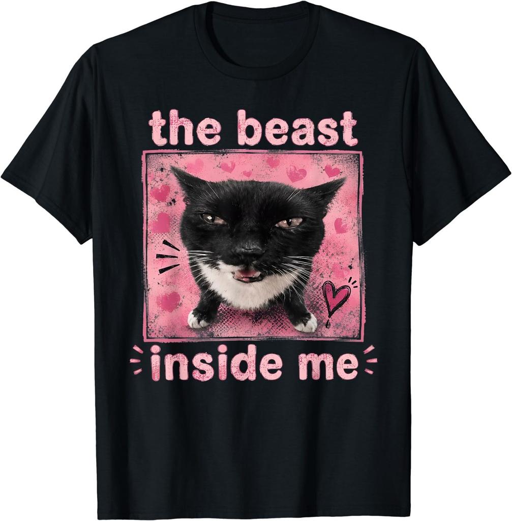The Beast Inside Me Funny Cat Humor Cute Silly Cat Meme T-Shirt