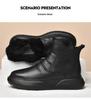 Men's High-Top Cowhide Leather Boots, Autumn/Winter British Style, Velvet-Lined, Warm Casual Flats