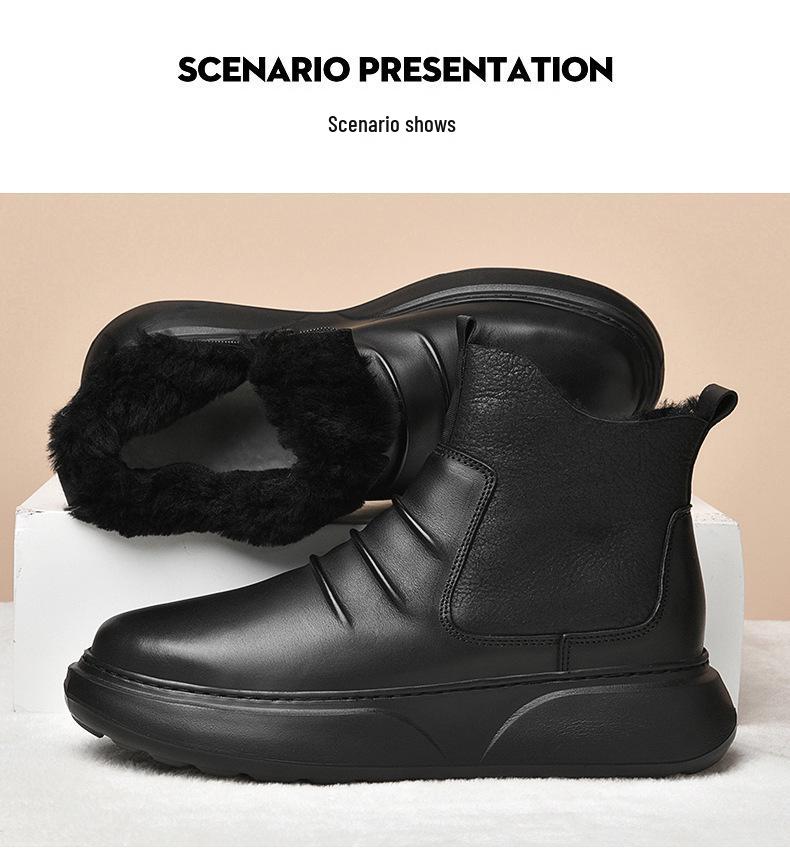 Men's High-Top Cowhide Leather Boots, Autumn/Winter British Style, Velvet-Lined, Warm Casual Flats