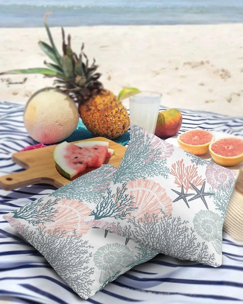 Marine Coral Shell Starfish 2/4PCS Outdoor Garden Chair Waterproof Cushion Cover Modern Home Decor 45/50/60cm Pillow Case