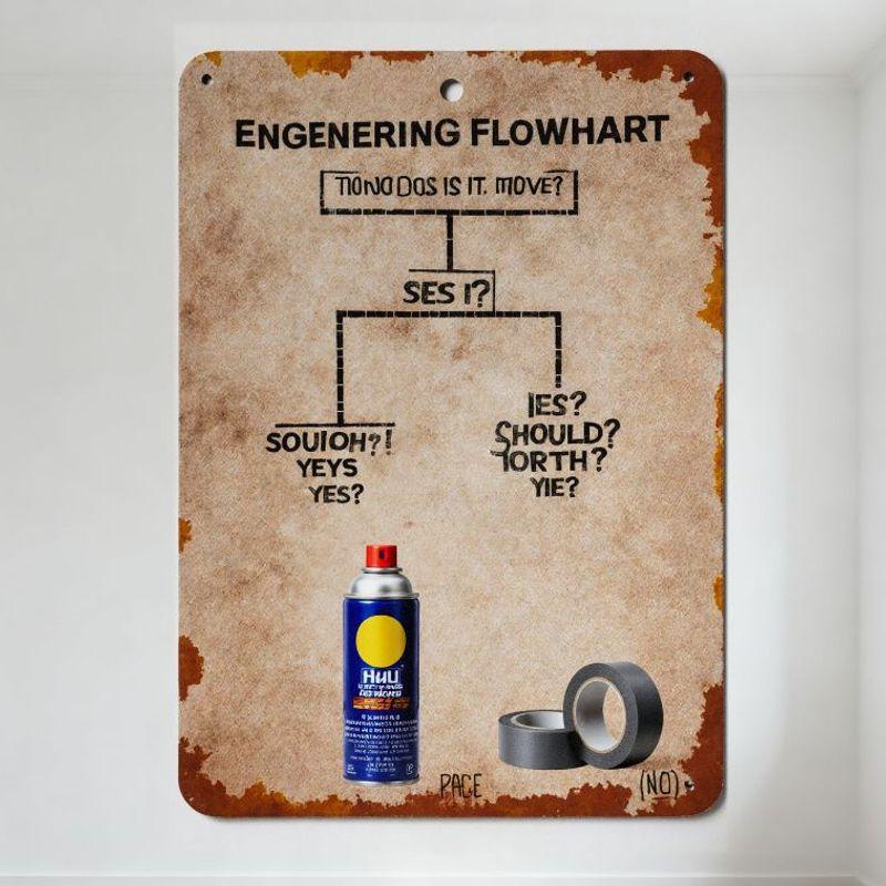 Винтажная Ржавая Инженерная Блок-схема Пародия Металлическая Жестяная Табличка, Юмористическая Неправильно Написанная Бессмысленная Арт-Табличка для Дома Мужской Комнаты, с 20x30cm（7.8x11.8inch）