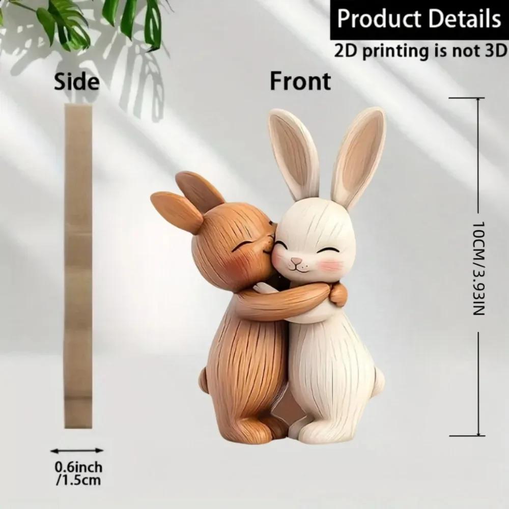 Minimalist 2D Flat Natural Wood Grain Cat Dog Rabbit Couple Figurine Home Tabletop Decor Lover Gift Wood Animal Figurine