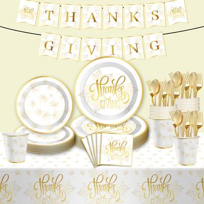 Golden Harvest Ahornblatt Themenparty Dekorative Artikel Thanksgiving Party Pappteller Pappbecher Papierserviette Deko-Set