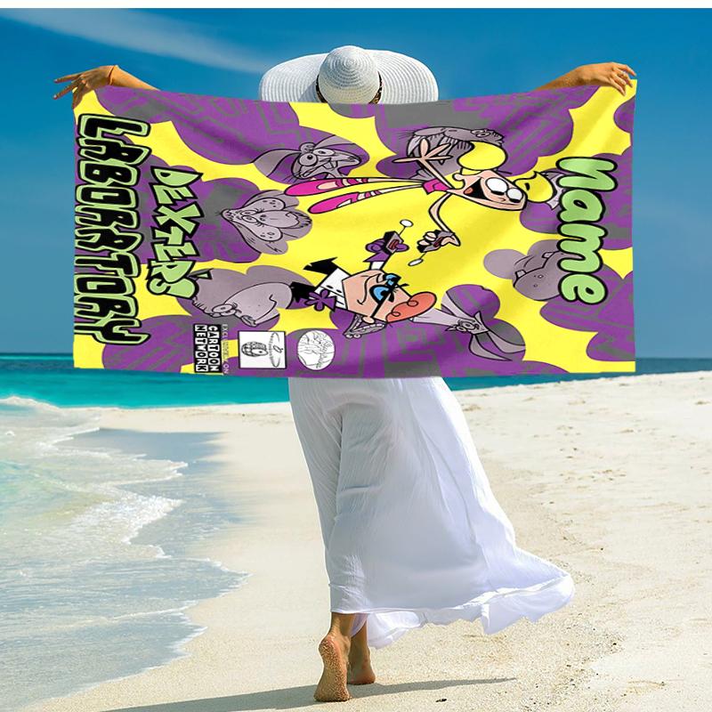 Personalized customized proof beach towel with Dexter's Laboratory pattern - soft, absorbent, quick-drying, perfect swimming, camping&bathing
