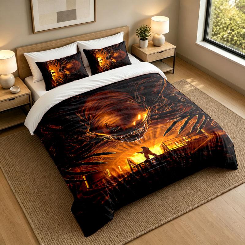 3Pcs Bedding SetAlien Xenomorph Soft Bed Sheet and Two Pillowcases Home Bedroom Decor