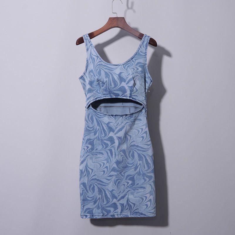 

Открытый пупок, боковая молния, стильный джинсовый жилет светло-голубого цвета Light blue Print Plus code 0X