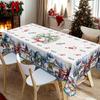 Tablecloth with Embossed Edges , Featuring a Merry Christmas Theme for Parties, Adorned with a Buffalo Check Bow, Poinsettias, Christmas Trees