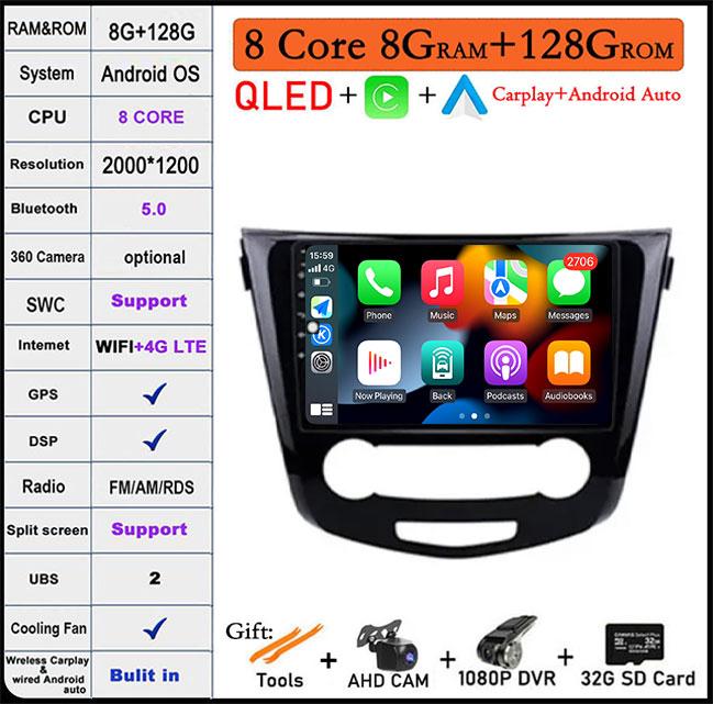 10 Lnch For Nissan Qashqai J11 Nissan X Trail T32 2014 - 2017 Android 14 Car Multimedia Radio Carplay GPS Navigation Auto